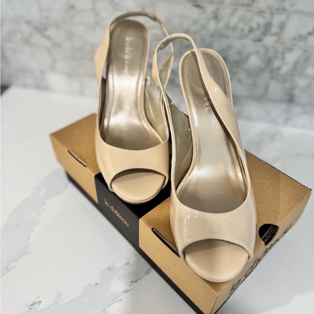 Women’s le chateau Patent Nude Peep-Toe Slingback Heels
